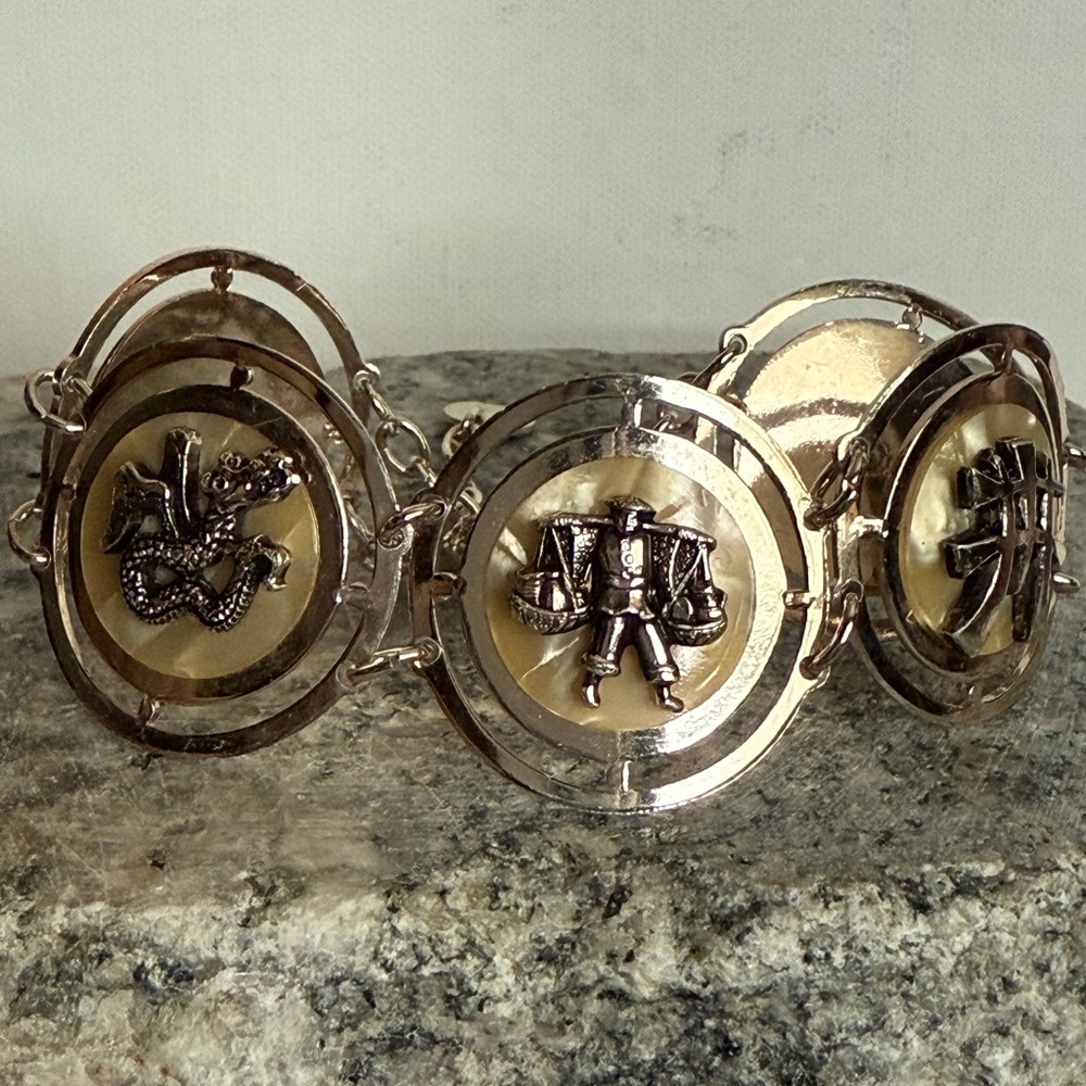 Asian Theme Snake Pagoda Mother of Pearl Bracelet